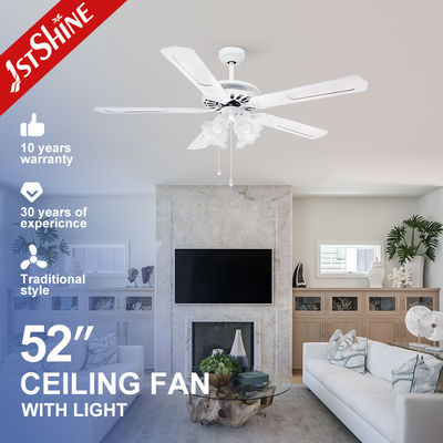 شراء مروحة سقف بسلسلة سحب مزخرفة مقاس 52 بوصة (132 سم) مع مصابيح و 5 شفرات 1stshine OEM تصنيع عبر الإنترنت