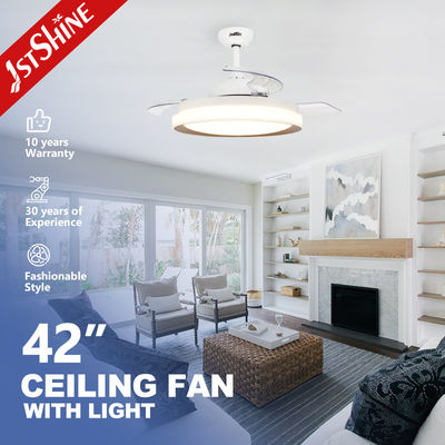 شراء مروحة السقف ذات نوع محرك ثابت LED مع شفرات واضحة قابلة للطي 42 بوصة تصميم توفير المساحة تصنيع عبر الإنترنت