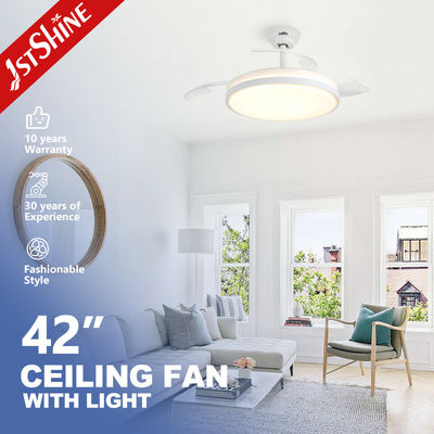 شراء شفرات قابلة للسحب وضوء مروحة سقف LED بيضاء فاخرة مقاس 42 بوصة مادة معدنية أكريليك 2- تصنيع عبر الإنترنت