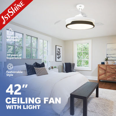 شراء مروحة سقف قابلة للسحب لغرفة النوم بدون ضوضاء ضوء دافئ 1stshine LED هيكل معدني قابل للطي تصنيع عبر الإنترنت