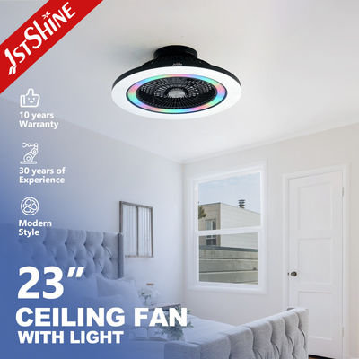 مروحة غرفة النوم بدون شفرة مع RGB Light Smart APP أسود حديث صغير الحجم متعدد الألوان