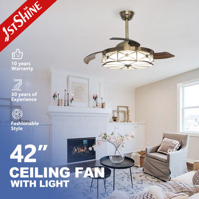 230v Retractable Invisible Ceiling Fan With led Light Retro Pure Copper Decorative