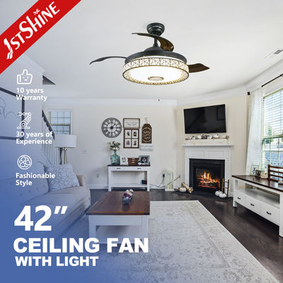 سعر جيد مروحة سقف LED متعددة الوظائف مقاس 42 بوصة مع مكبر صوت عالي الدقة وضوء ديسكو RGB الانترنت