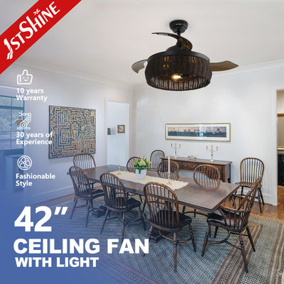 Remote Control Caged Light Ceiling Fan , Decorative LED Ceiling Fan