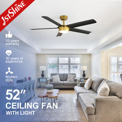 52 Inches Led Remote Control Ceiling Fan 3 Color Led Light Black Plastic Blades