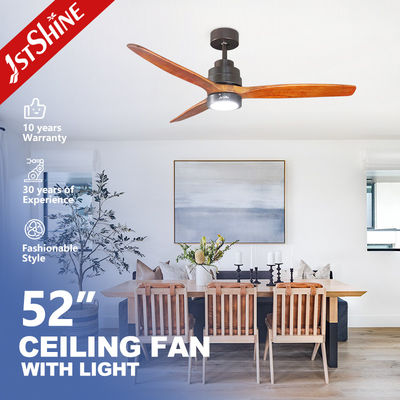 سعر جيد 52 Inch Real Wood Blades Copper/Metal/Wood LED Ceiling Fan with Natural Light Designs الانترنت